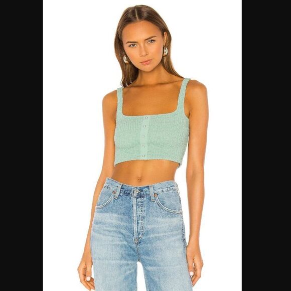 NWT Revolve x Capulet Millie Smocked Crop Top in seafoam | Size XS/P - Picture 1 of 12